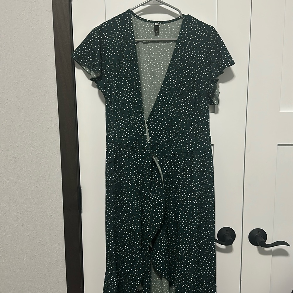 Green polka dot wrap dress